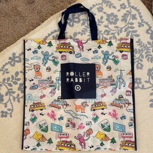 Roller Rabbit Multicolor Illustration Tote with Navy Handles